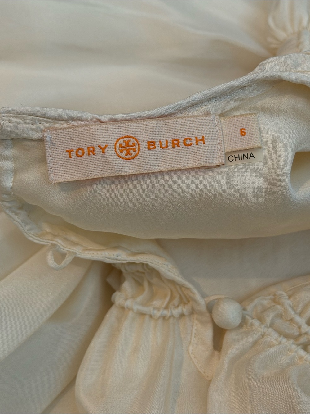 Tory Burch Runway Corded Smocked Silk Midi Dress Ivory Long Sleeve Size 6 - Picture 9 of 10
